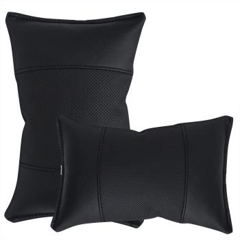 2 Stück Auto Nackenkissen Nackenpolster Leder Elegance Design Schwarz mit Farbauswahl